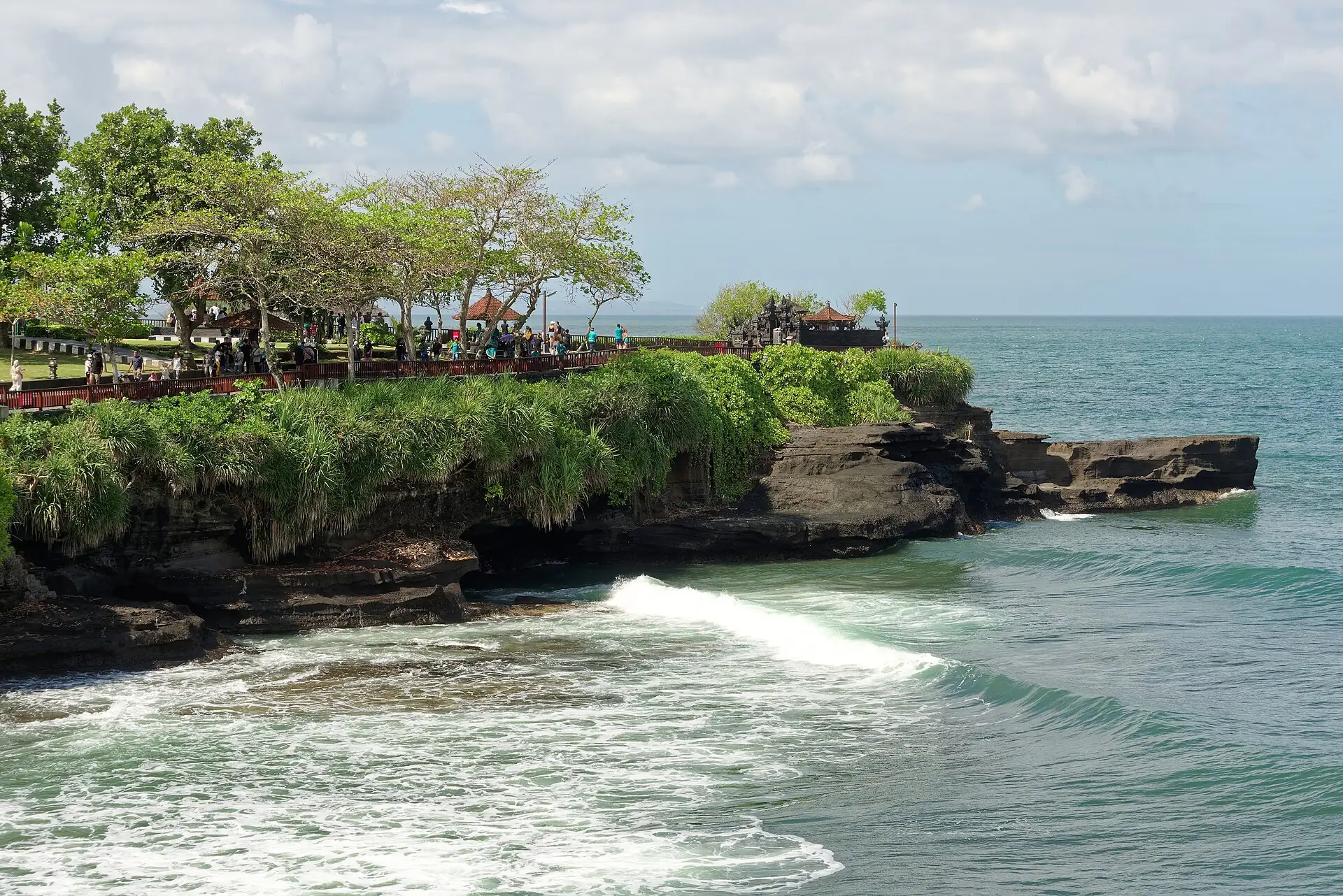 Waves breaking on the coast near Tanah Lot in Bali