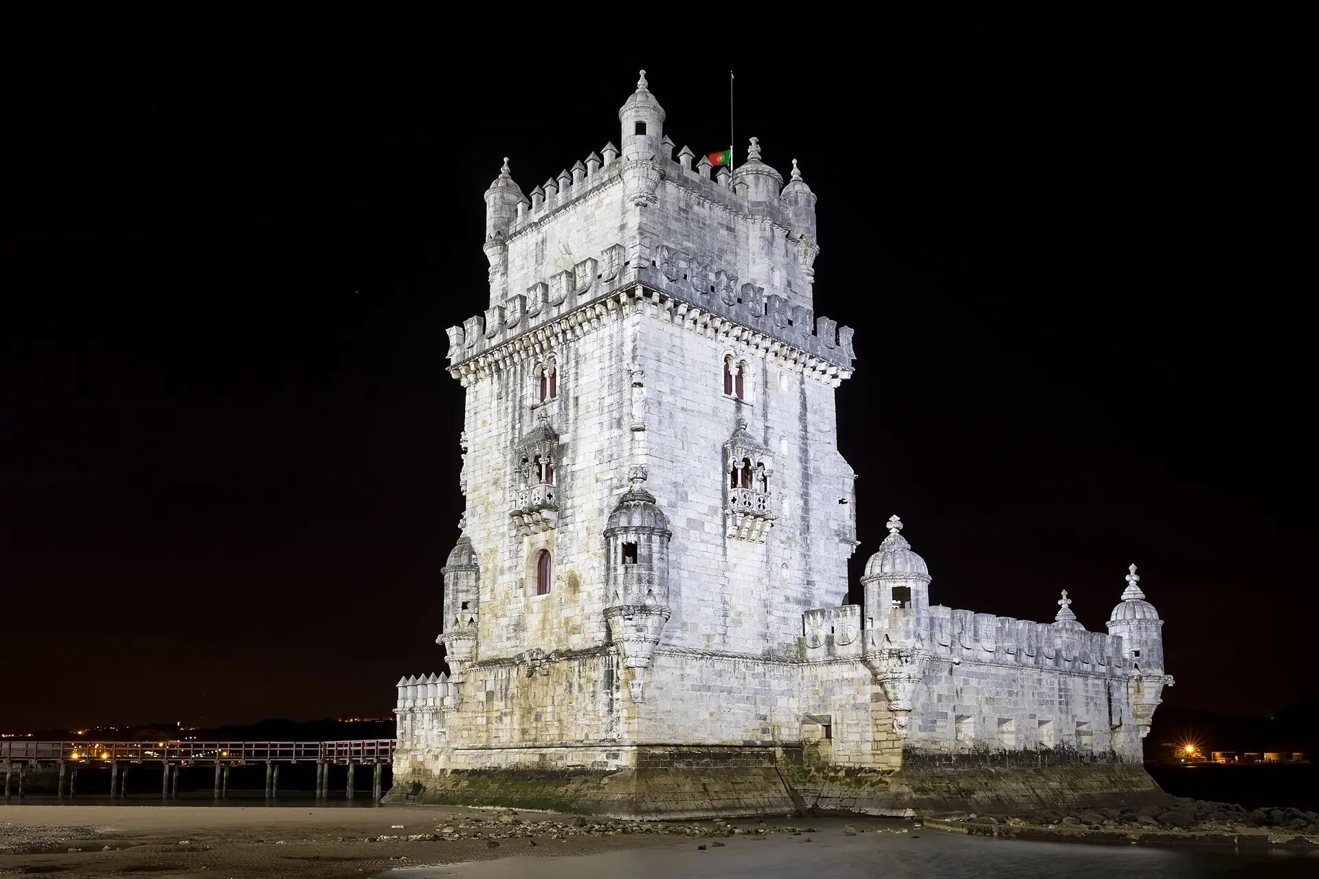 The Belem Tower in Lisbon lit at night