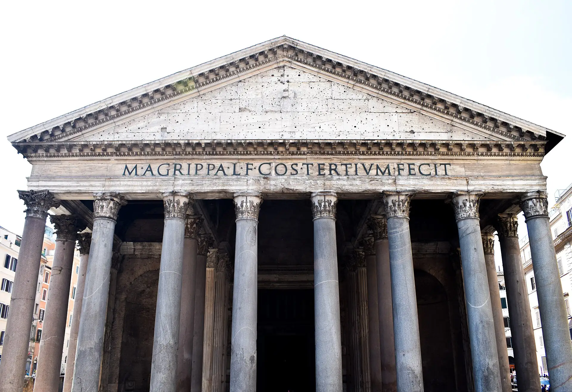 The columned front of the Pantheon in Rome